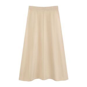 Sweater Elastic High Waist Stretchy Ribbed Knit Midi Skirt Apricot